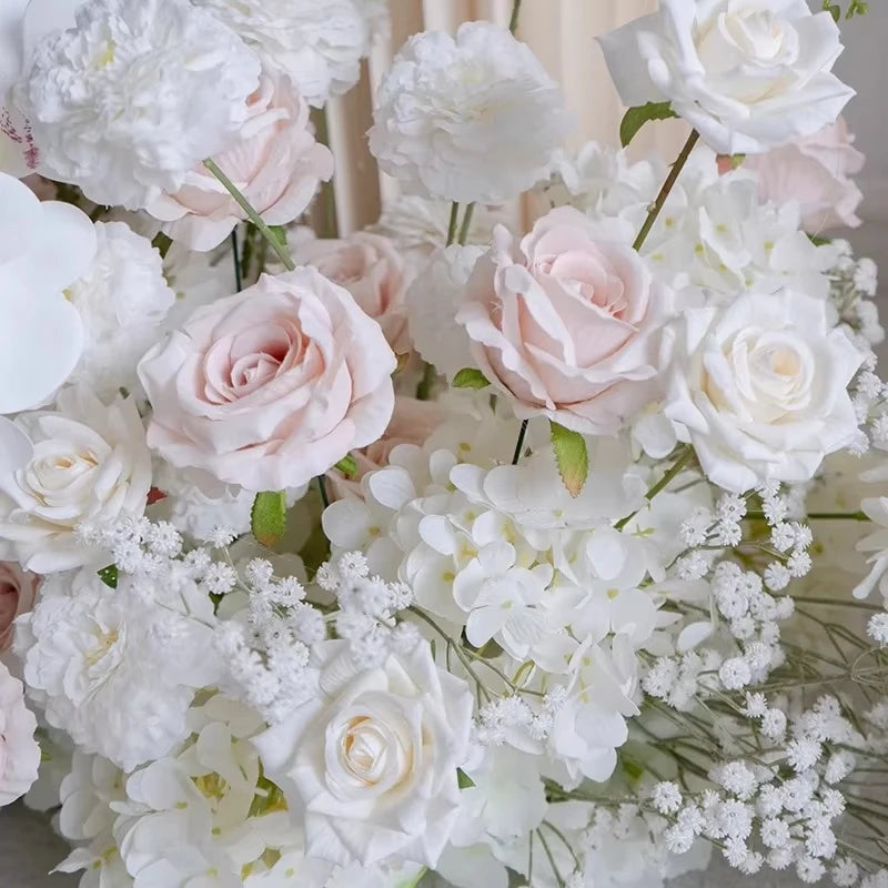 arrangement floral artificiel blanc romantique mariage roses orchidées gypsophile 80cm 40cm vase crème