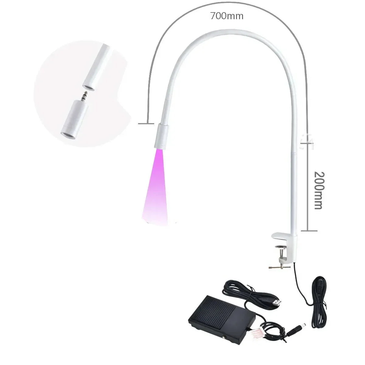 lampe led uv blanc violet 5w câble alimentation pied commande clip moderne minimaliste