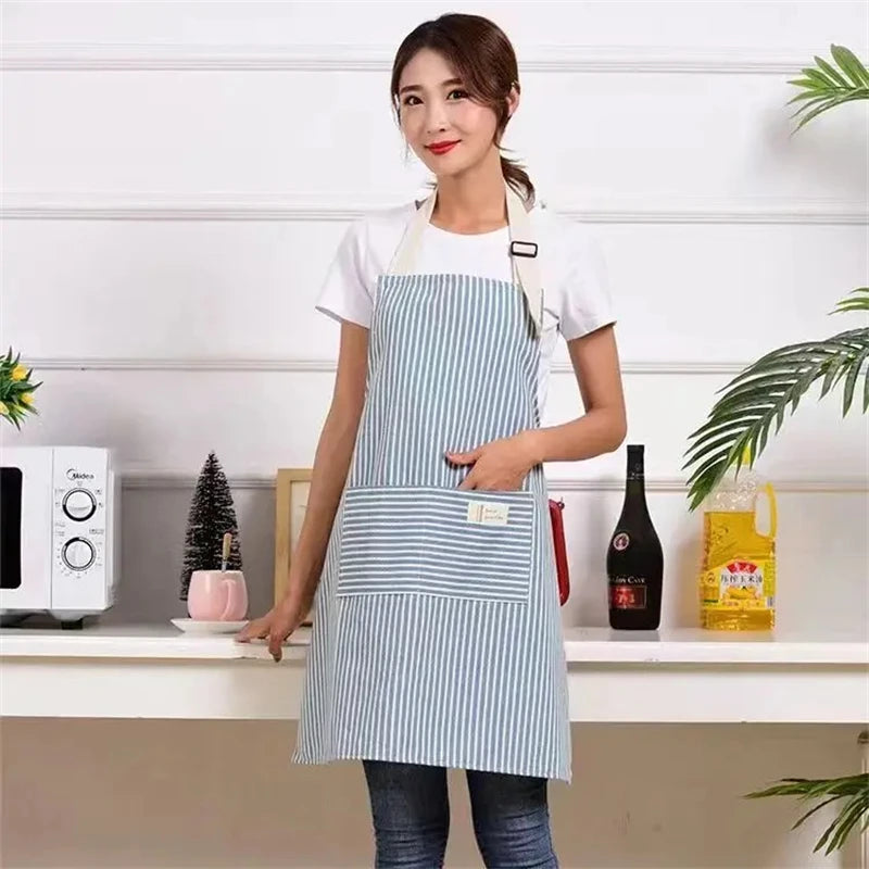 tablier coton lin rayures vert clair rouge beige classique poche avant cuisine chef serveur