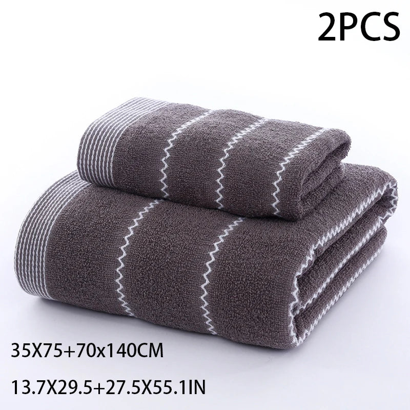 serviettes bain coton rayées gris marron classiques grandes tailles absorbantes maison