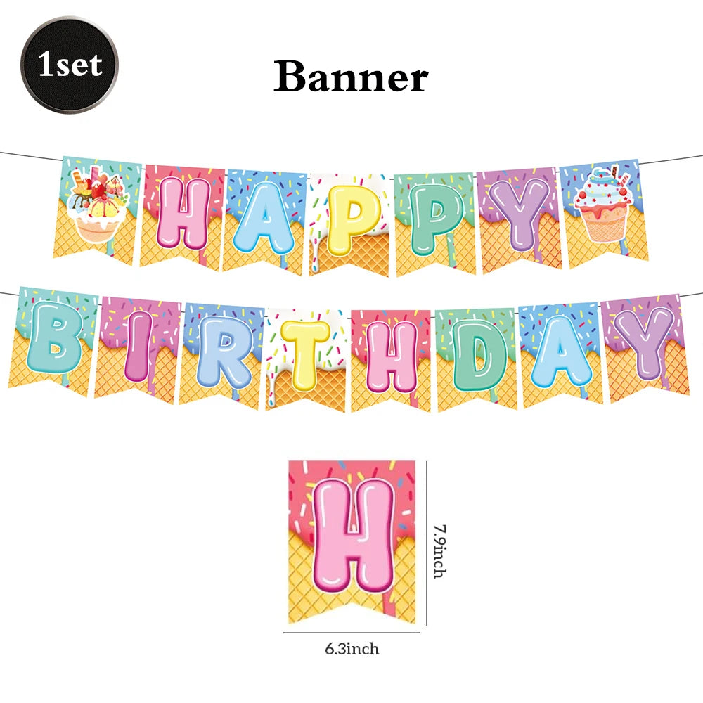 assiettes festives glace vanille anniversaire enfant filles garçons guirlande lettres chapeaux