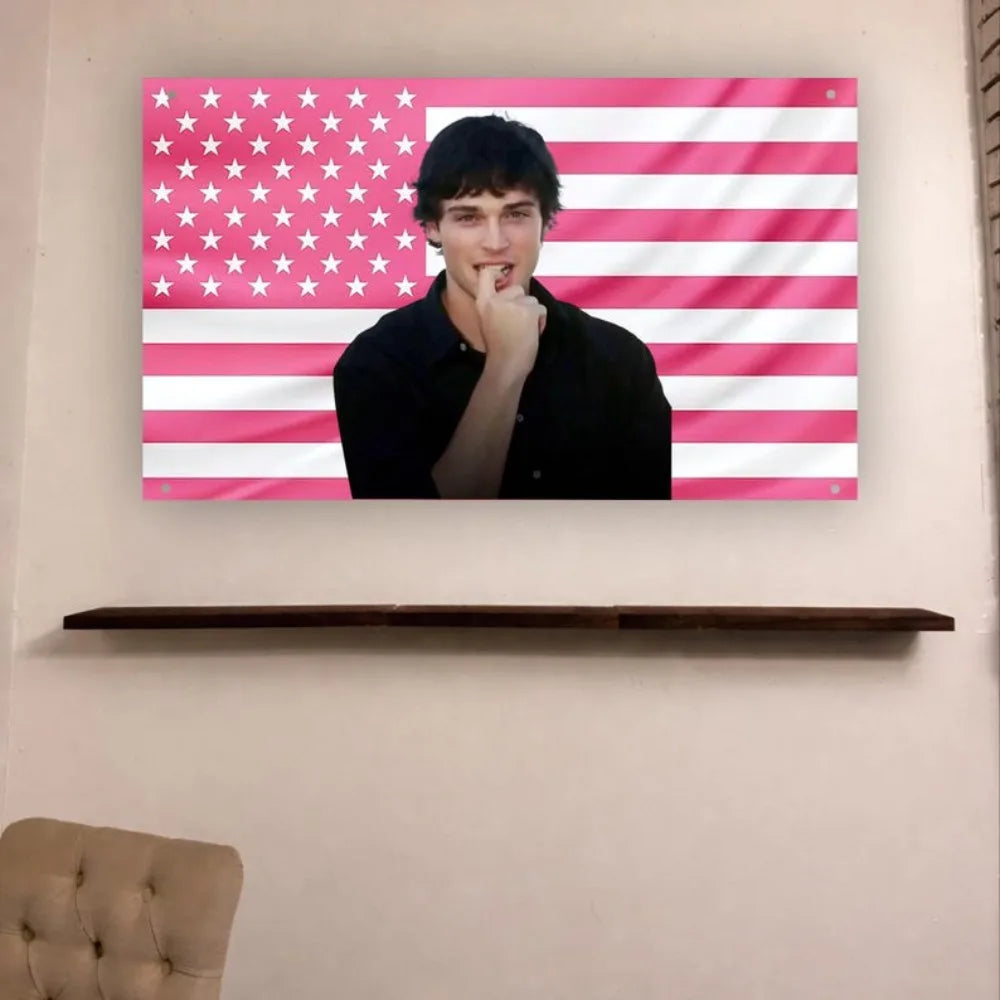 décoration murale moderne drapeau américain rose étoiles blanches tableau polyestère noir blanc