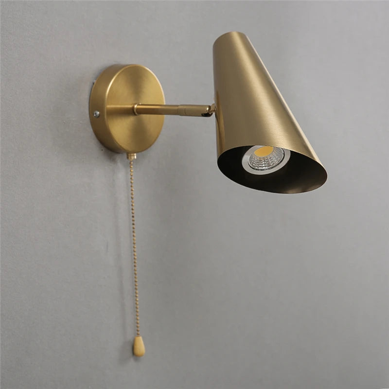 lampe murale conique or moderne interrupteur chaîne éclairage quotidien fixée mur opaque 220v 110v