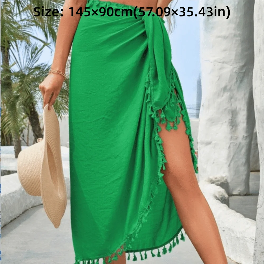 sarong élégant boho uni vert rose blanc noir tissu polyester rapide séchage tassel inclusion