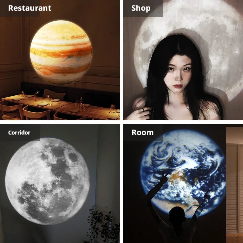 projecteur led lune jupiter terre moderne blanc gris orange bleu
