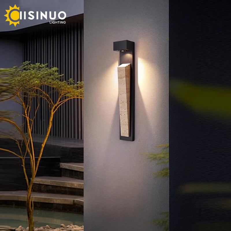 applique murale moderne pierre naturelle noire beige éclairage led extérieur ip65 résistant intempéries