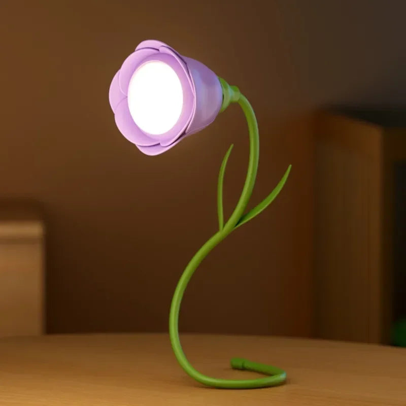 veilleuse fleur rose rechargeable pliable moderne nuit table led rouge violette chambre