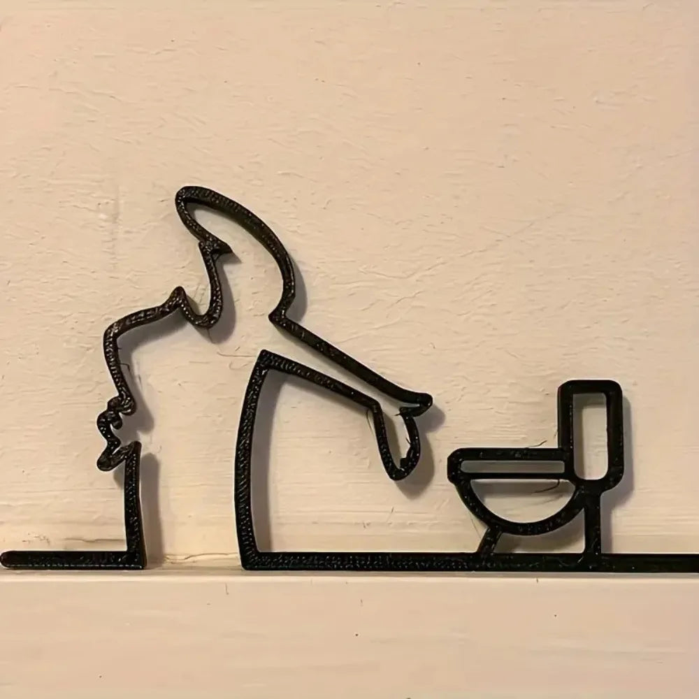 décoration murale moderne salle bain plaque métal noir silhouette toilette minimaliste adhésif fixe