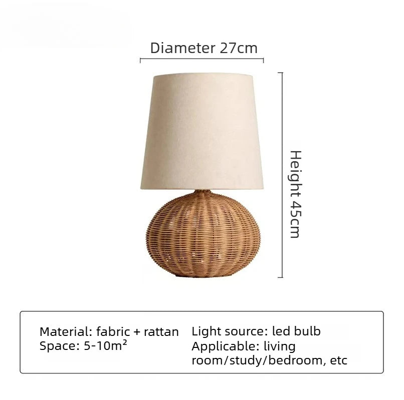 lampe table moderne tressée rotin abat jour beige ampoules led 27cm 45cm marron clair