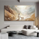 tableau moderne paysage abstrait nuages montagnes beige marron gris blanc sans cadre toile impression