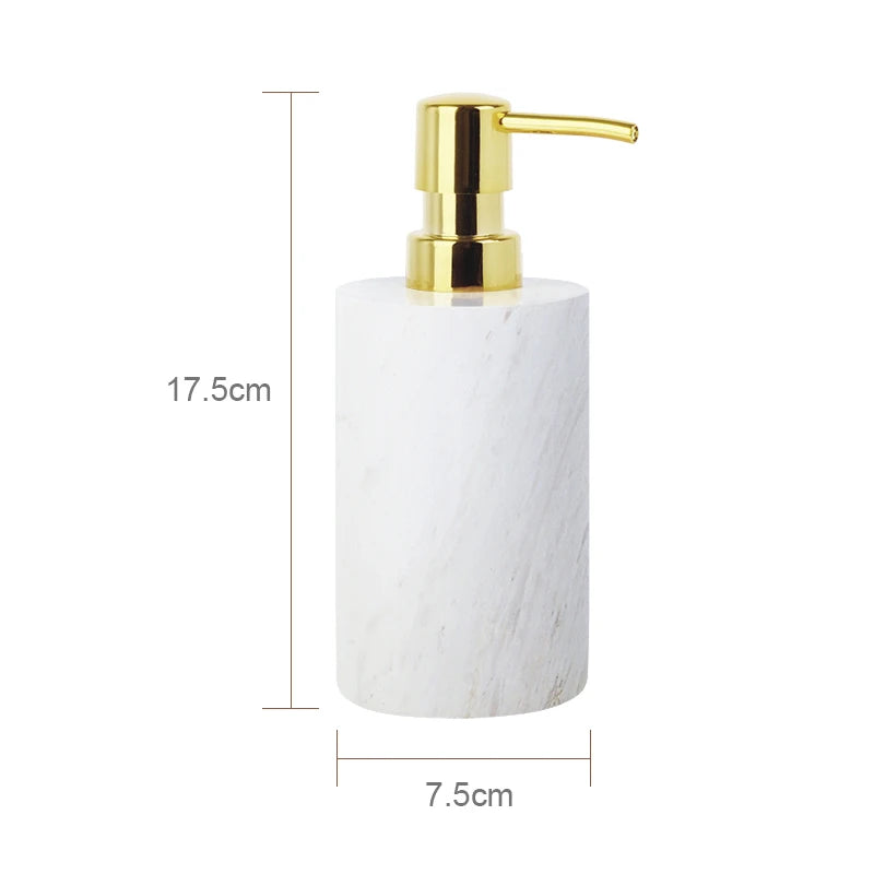 ensemble salle bain marbre blanc doré distributeur savon boîte mouchoirs diffuseur moderne