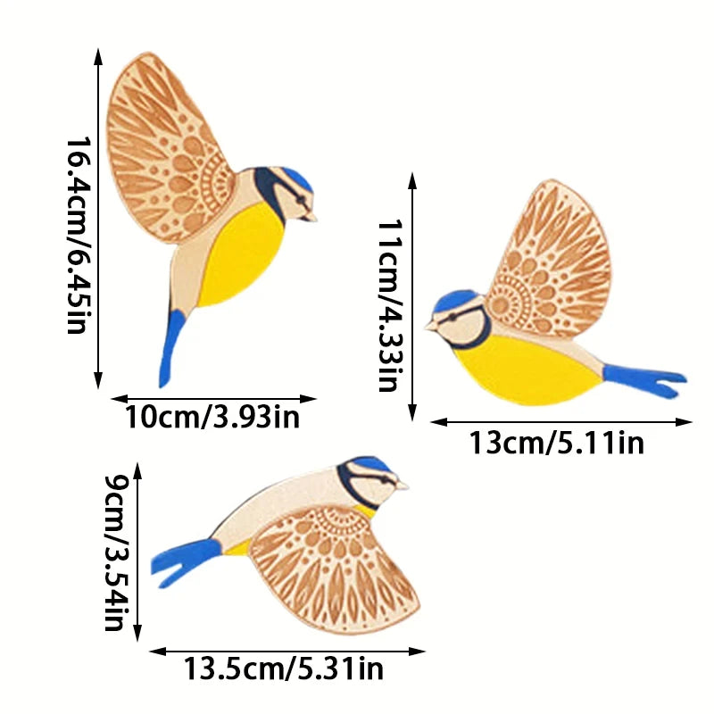 décoration murale oiseaux bois orange bleu noir motifs floraux artisanal