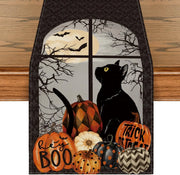 nappe halloween chat noir citrouilles motifs damas décoration noire blanche orangée festive halloween fantaisie