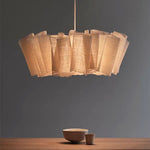suspension lumineuse moderne tissu rayures horizontales beige clair lumières 60cm