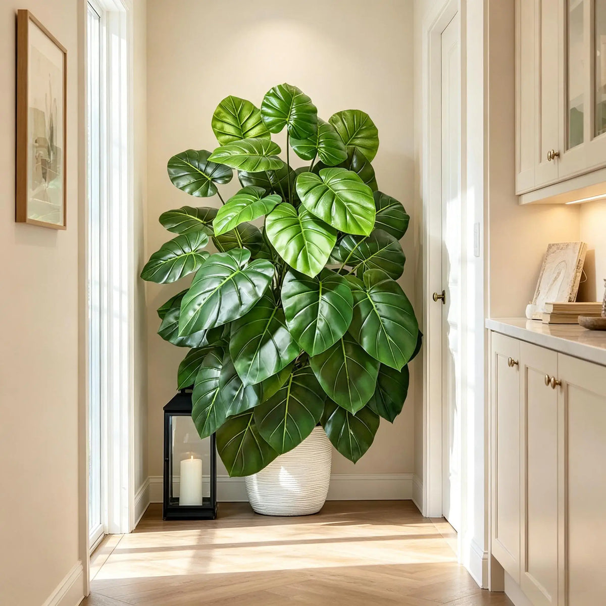 plante artificielle verte moderne feuilles brillantes décoration intérieure extérieure pot blanc 84cm