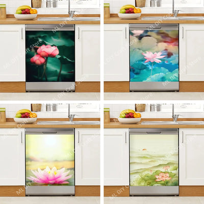 Sticker porte cuisine floral blanc et or sur lave-vaisselle