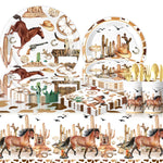 assiettes western verres serviettes nappe happy birthday chevaux cactus bottes motifs festives anniversaire noel