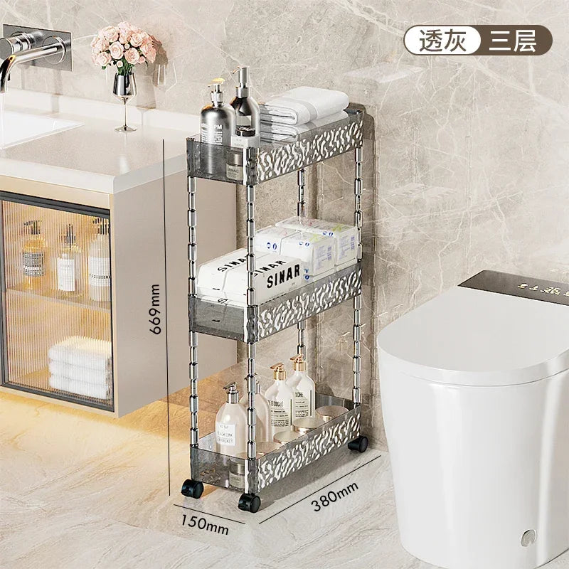 chariot rangement salle bain transparent motifs floraux acrylique quatre étages moderne imperméable roulettes.storage