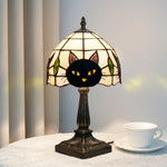 lampe table tiffany vitrail chat noir stained glass fixe base carrée