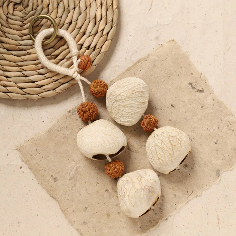 porte clés boho coquilles noix animal compagnie naturel bois marron clé
