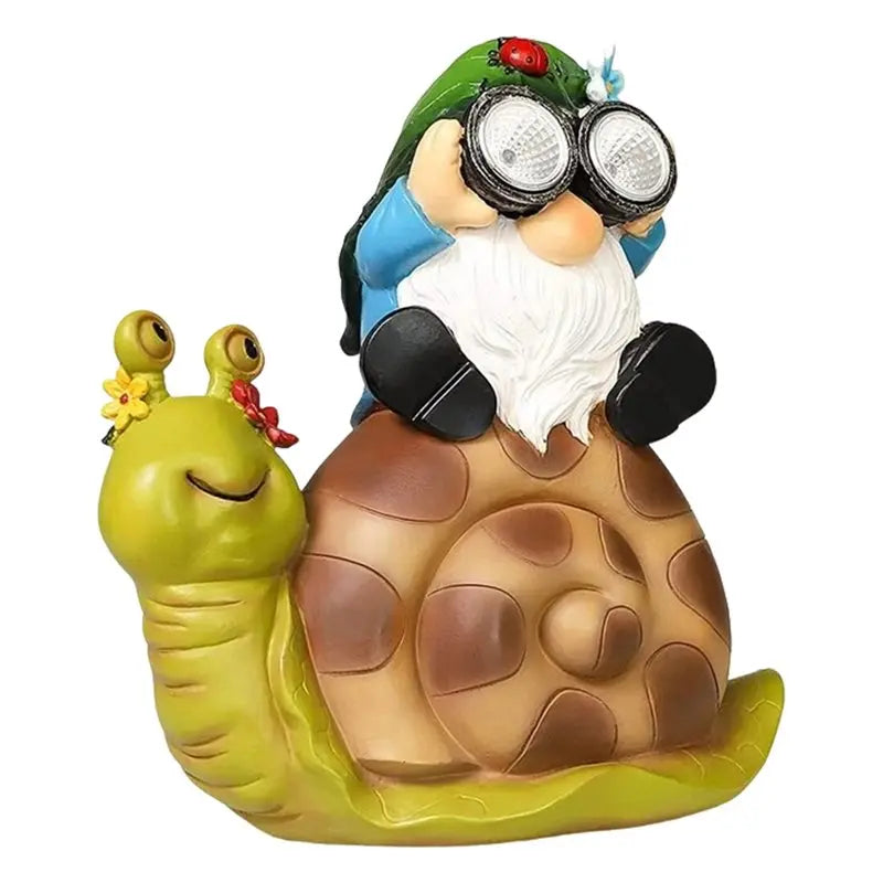 statue gnome escargot jardin décoration extérieure solaire fantaisiste motifs spirales couleurs vives