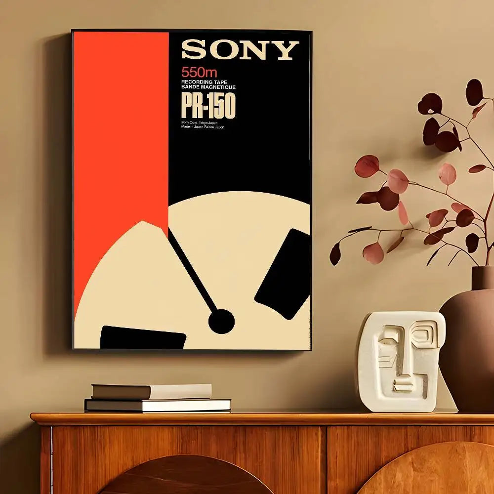 affiches murales vintage rétro disques vinyle illustration cassette audio chambre décoration noire orangée