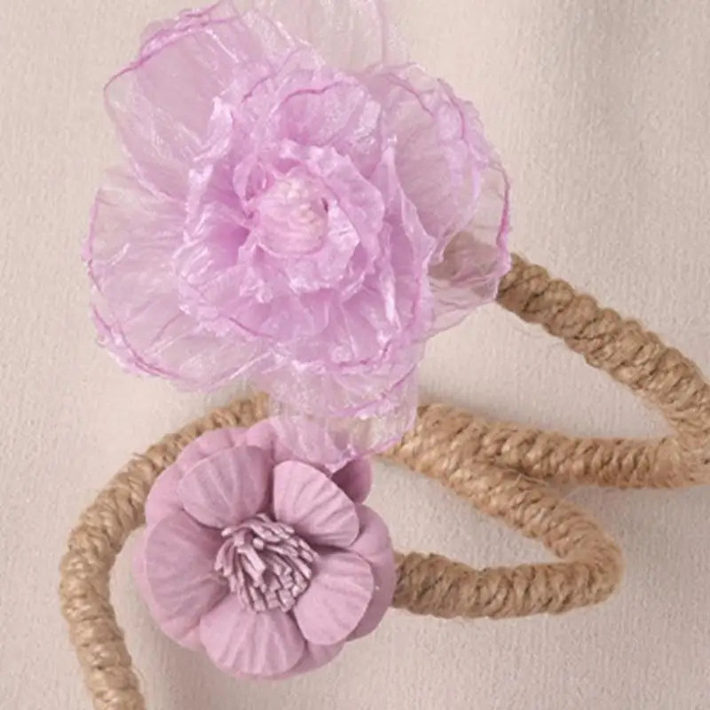boucles rideau violet rose bleu clair blanc fleurs tulle noeuds corde opaques décoratifs