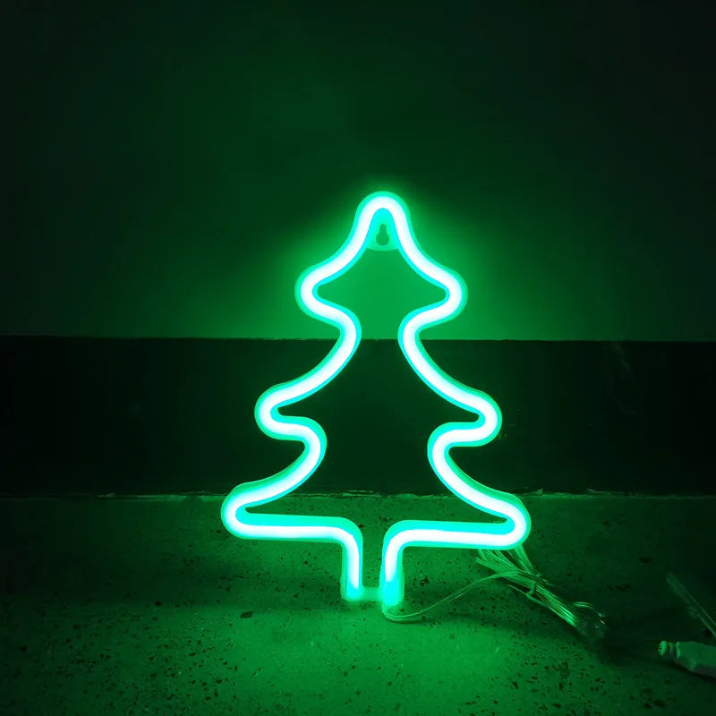 néons lumineux décoratifs cloche flocon arbre renne étoile couleurs vives câbles usb alimentation festive