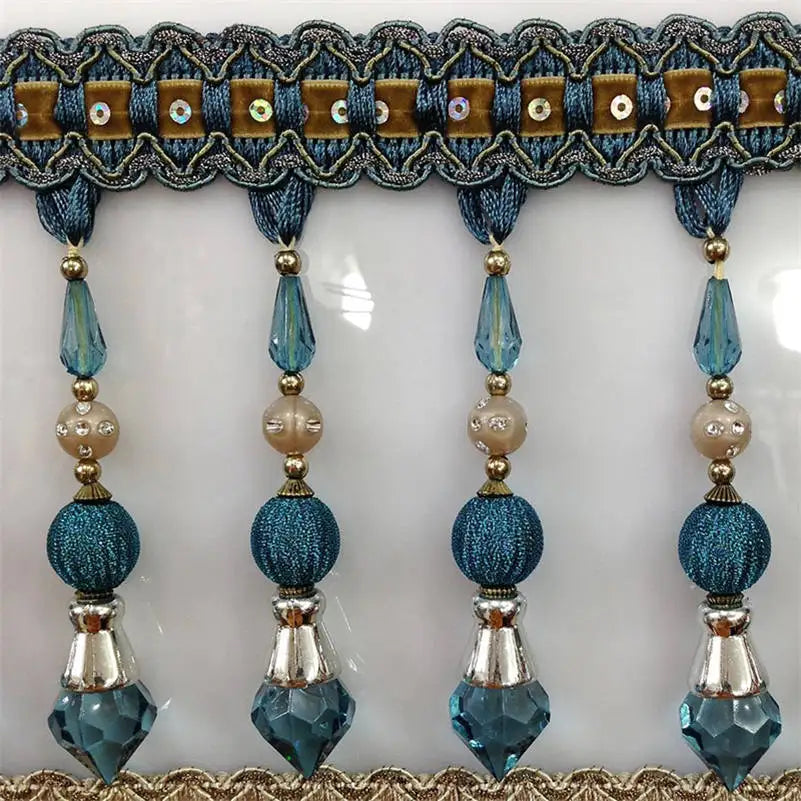 ruban décoratif strass tissu brodé élégant traditionnel bleu vert rouge or argent