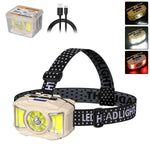 lampe frontale led beige rechargeable usb ceinture ajustable modes éclairage pratique robuste