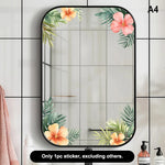 miroir adhésif moderne fleurs feuilles verte doré noir floral amovible chambre salle bain