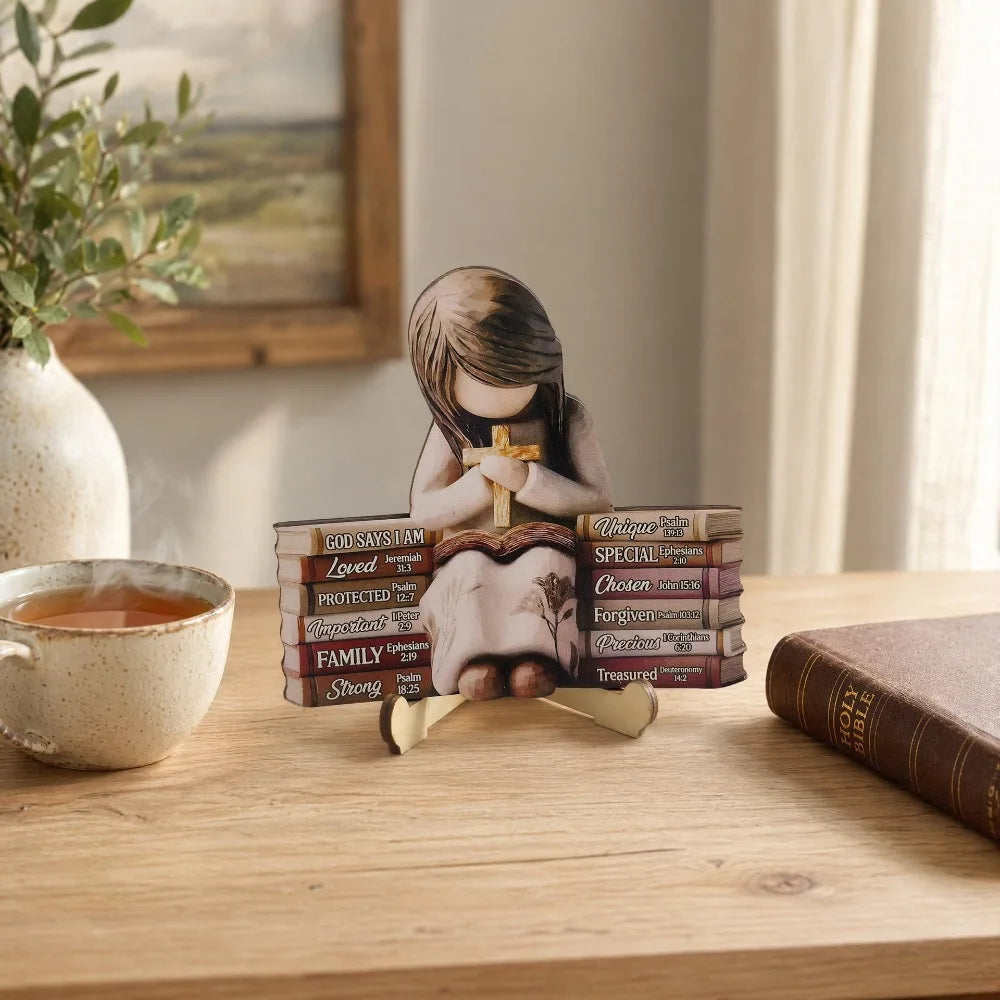 figurines bois fille lecture supports livres fleurs vases tulipes lavande théière bougiesDecorationChampetreSpirituelle