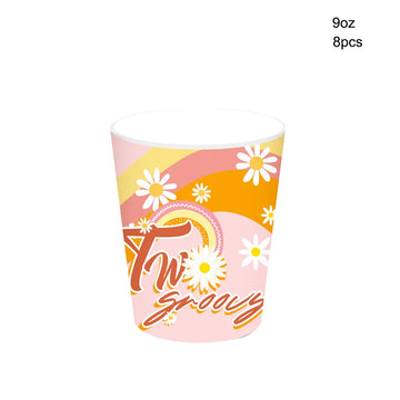 assiettes papier hippie enfant anniversaire decoration fleurs bus arc ciel vintage retro