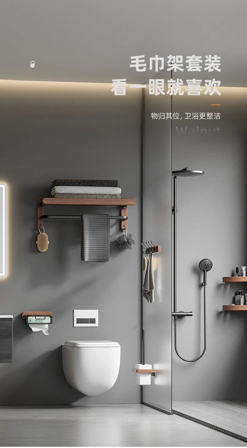 étagères murales bois modernes clips noir téléphone serviettes cosmétiques salle bain góc treo đồ