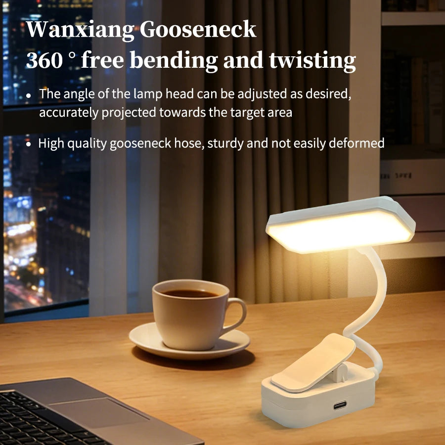 lampe lecture led rechargeable usb luminosités yeux protégés flexibilité blanc moderne minimaliste