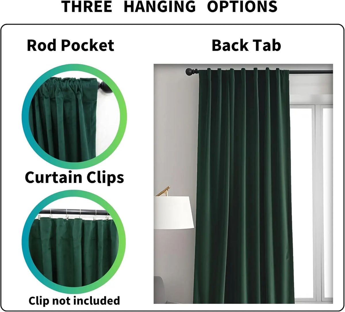 rideau velours vert foncé opaque moderne panneau polyester salon chambre coucher