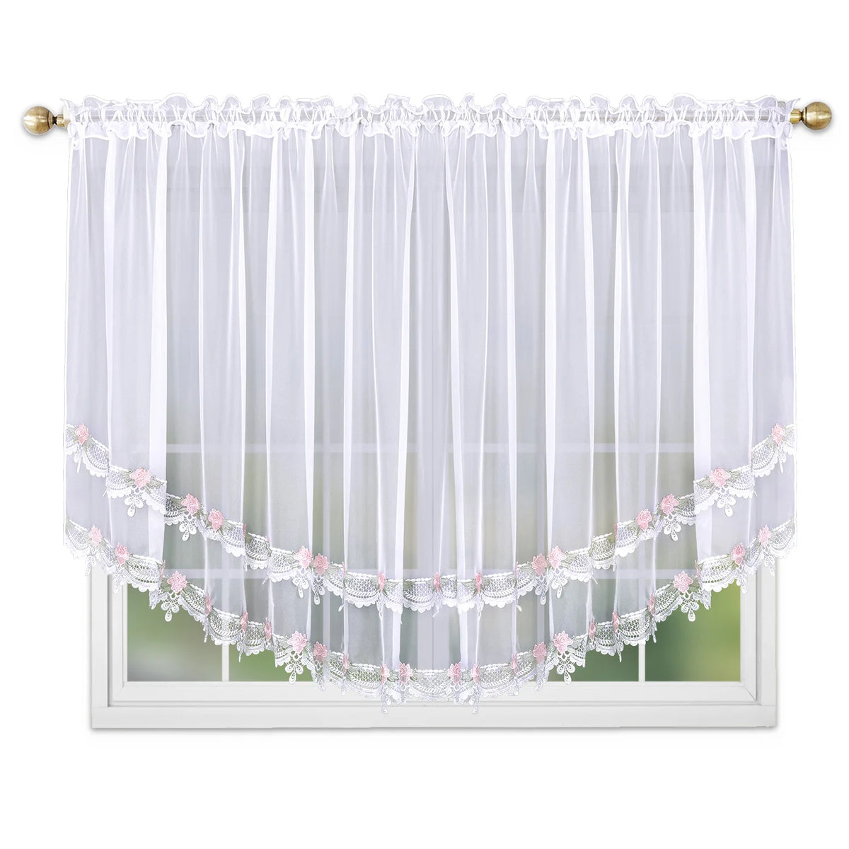 rideau transparent brodé fleurs dentelle romantique tissu plissé blanc rose vert chambre salonhôtel