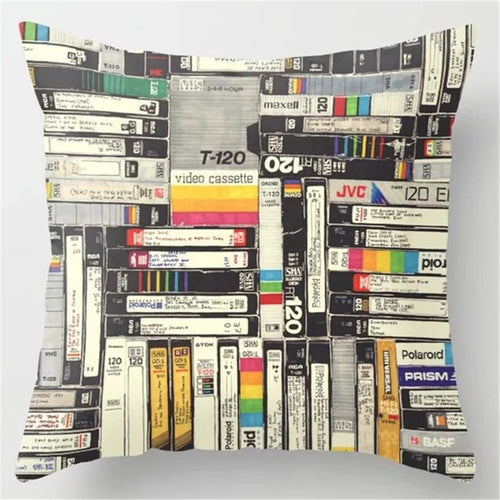 housse coussin carré musique rétro guitare noir blanc décoration salon lit fauteuil coton polyester