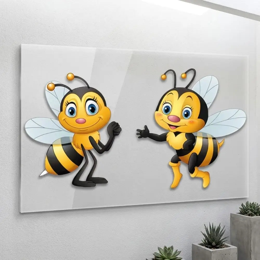 autocollants muraux dessin animé abeille jaune noir antennes dorées yeux bleus résistants intempérie 12cmx15cm