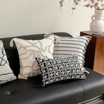 coussin noir blanc brodé géométrique moderne fixé 45x45cm décoration