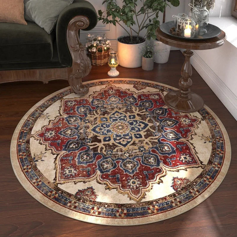 tapis rond ornements floraux multicolore moderne salon chambre extérieur lavable polyester polypropylène
