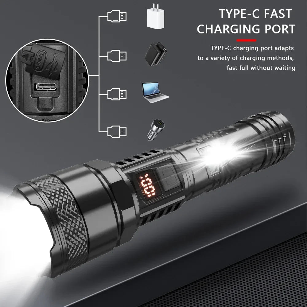 lampe torche led rechargeable moderne compacte texturée noir 172mm 77g haut moyen bas