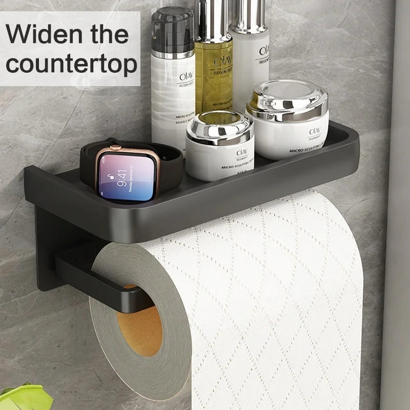porte serviettes moderne adhésif gris mat salle bains rangement smartphone montre cosmétique durable aluminium