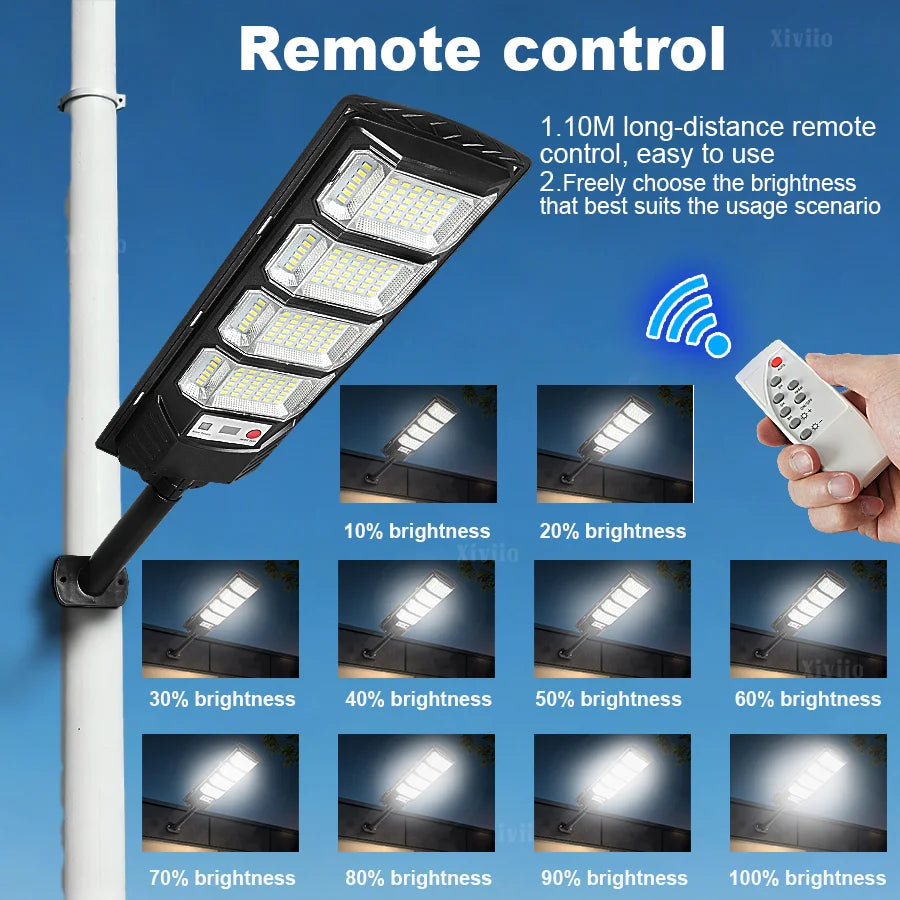 lampe solaire led moderne noire ip67 320 largeur éclairage détecteur mouvement contrôleur distant