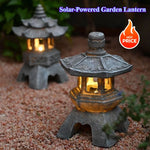lanternes solaires décoratives japonais traditionnel gris foncé lumiere orangée aspect pierreux zen retro