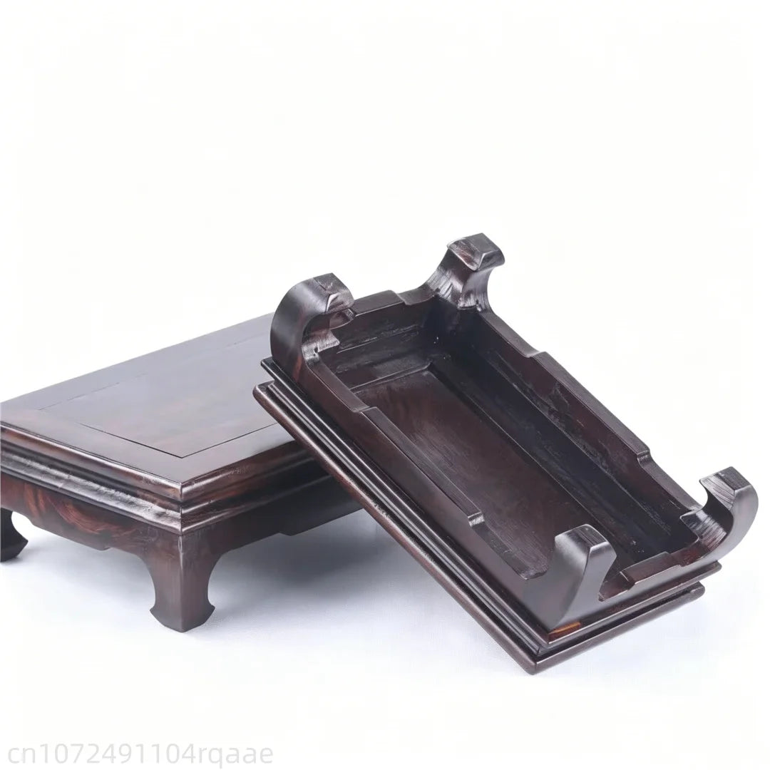 support bois classique miniature table thé pot holder sculpté marron foncé decoration