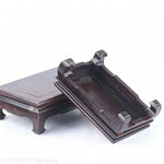 support bois classique miniature table thé pot holder sculpté marron foncé decoration