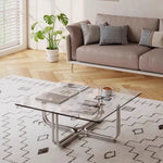 table basse moderne minimaliste transparente verre chromé pieds simples salon chambre