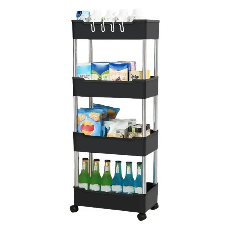 chariot roulettes moderne noir blanc réutilisable polyesters bouteilles sachets alimentaires organisation salle bain cuisine