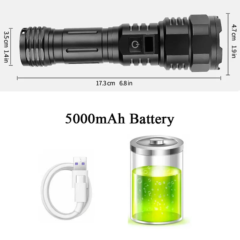 lampe torche rechargeable led noire modes zoom télescopique ipx4 étanche USB